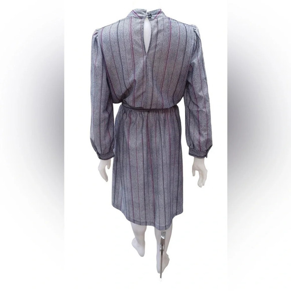 Vintage 1970’s MIDI Sears Long Sleeve Grey Striped Dress Size  14 - Picture 2 of 9